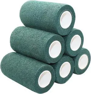 COMOmed Self Adherent Cohesive Bandage Latex 4"x5 Yards First Aid Bandages Stretch Sport Wrap Athletic Tape for Wrist Ankle Sprain and Swelling,Dark Green 6 Rolls