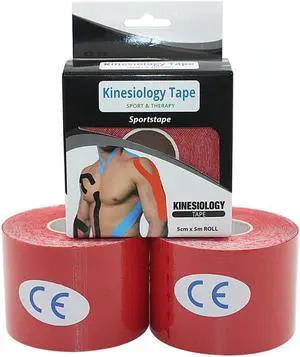 COMOmed Kinesiology Tape Water Resistant Uncut Sports Tape - 2 in x 16.5 ft - Professional Kinesiology Therapeutic Sports Tape,Red, Latex Free 2Rolls