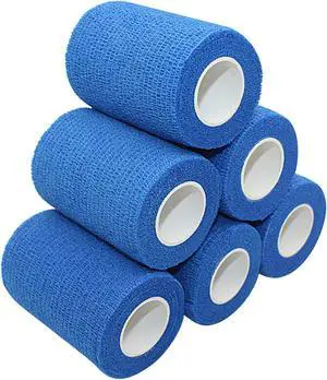 COMOmed Self Adherent Cohesive Bandage Latex 3"x5 Yards 6 Rolls First Aid Bandages Stretch Sport Athletic Wrap Vet Tape for Wrist Ankle Sprain and Swelling,Blue