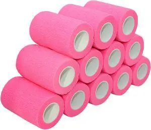 COMOmed Self Adhesive Bandage Wrap 3"x5 Yards 12 Rolls First Aid Stretch Sport Athletic Wrap Vet Tapes for Wrist Ankle Sprain and Swelling,Pink
