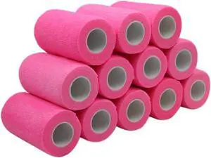 COMOmed Self Adherent Cohesive Bandage Latex 4"x5 Yards 12 rolls First Aid Bandages Stretch Sport Wrap Athletic Tape for Wrist Ankle Sprain and Swelling,Hot Pink