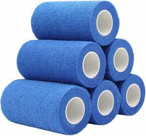 COMOmed Self Adherent Cohesive Bandage Latex 4"x5 Yards First Aid Bandages Stretch Sport Wrap Athletic Tape for Wrist Ankle Sprain and Swelling,Blue(6 Rolls)
