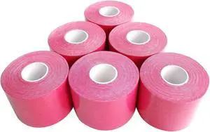 COMOmed Kinesiology Tape 6 Rolls Water Resistant Uncut Sports Tape - 2 in x 16.5 ft - Professional Kinesiology Therapeutic Sports Tape,Pink ,Latex Free