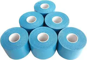 COMOmed Kinesiology Tape 6 Rolls Water Resistant Uncut Sports Tape - 2 in x 16.5 ft - Professional Kinesiology Therapeutic Sports Tape,Blue,Latex Free