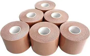 COMOmed Kinesiology Tape 6 Rolls Water Resistant Uncut Sports Tape - 2 in x 16.5 ft - Professional Kinesiology Therapeutic Sports Tape,Skin Colored,Latex Free