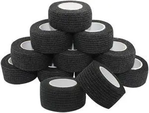 COMOmed Self Stick Cohesive Bandage Latex 1"x5 Yards First Aid Bandages Stretch Sport Wrap Vet Tape for Wrist Ankle Sprain and Swelling,Black  12 Rolls