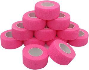 COMOmed Self Stick Cohesive Bandage Latex 1"x5 Yards First Aid Bandages Stretch Sport Wrap Vet Tape for Wrist Ankle Sprain and Swelling,Pink  12 Rolls