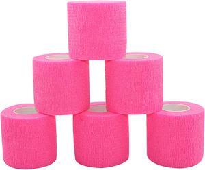 COMOmed Self Adherent Cohesive Bandage 2"x5 Yards First Aid Bandages Stretch Sport Athletic Wrap Vet Tape for Wrist Ankle Sprain and Swelling,Hot Pink 6 Rolls