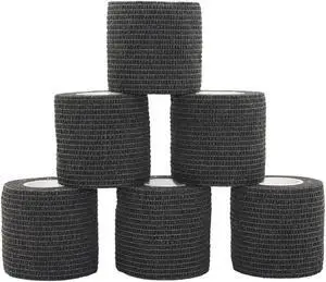 COMOmed Self Adherent Cohesive Bandage 2"x5 Yards First Aid Bandages Stretch Sport Athletic Wrap Vet Tape for Wrist Ankle Sprain and Swelling,Black 6 Rolls