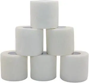 COMOmed Self Adherent Cohesive Bandage 2"x5 Yards First Aid Bandages Stretch Sport Athletic Wrap Vet Tape for Wrist Ankle Sprain and Swelling,White 6 Rolls
