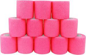 COMOmed Self Adherent Cohesive Bandage 2"x5 Yards First Aid Bandages Stretch Sport Athletic Wrap Vet Tape for Wrist Ankle Sprain and Swelling,Hot Pink 12 Rolls