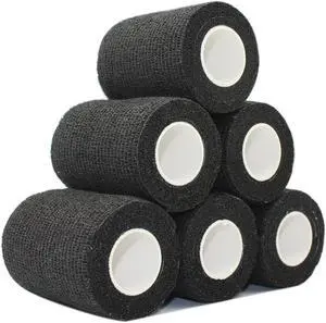COMOmed Self Adherent Cohesive Bandage Latex 3"x5 Yards First Aid Bandages Stretch Sport Athletic Wrap Vet Tape for Wrist Ankle Sprain and Swelling,Black (6 Rolls)