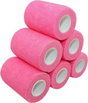 COMOmed Self Adherent Cohesive Bandage Latex 3"x5 Yards First Aid Bandages Stretch Sport Athletic Wrap Vet Tape for Wrist Ankle Sprain and Swelling,Hot Pink (6 Rolls)