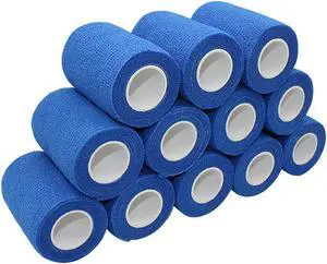 COMOmed Self Adhesive Bandage Wrap 3"x5 Yards First Aid Stretch Sport Athletic Wrap Vet Tapes for Wrist Ankle Sprain and Swelling,Blue (12 Rolls)
