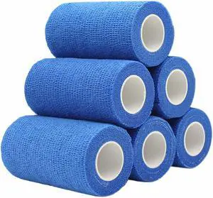 COMOmed Self Adherent Cohesive Bandage Latex 4"x5 Yards First Aid Bandages Stretch Sport Wrap Athletic Tape for Wrist Ankle Sprain and Swelling,Blue 6 Rolls