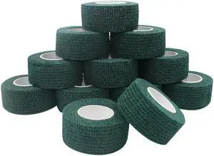 COMOmed Self Stick Cohesive Bandage Latex 1"x5 Yards First Aid Bandages Stretch Sport Wrap Vet Tape for Wrist Ankle Sprain and Swelling,Dark Green 12 Rolls