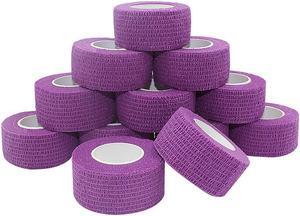 COMOmed Self Stick Cohesive Bandage Latex 1"x5 Yards First Aid Bandages Stretch Sport Wrap Vet Tape for Wrist Ankle Sprain and Swelling,Purple 12 Rolls