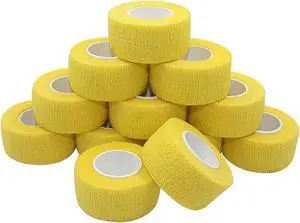 COMOmed Self Stick Cohesive Bandage Latex 1"x5 Yards First Aid Bandages Stretch Sport Wrap Vet Tape for Wrist Ankle Sprain and Swelling,Yellow 12 Rolls