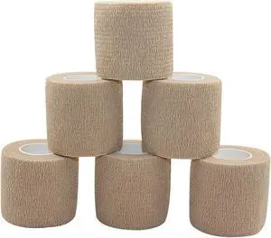 COMOmed Self Adherent Cohesive Bandage 2"x5 Yards First Aid Bandages Stretch Sport Athletic Wrap Vet Tape for Wrist Ankle Sprain and Swelling,Tan 6 Rolls