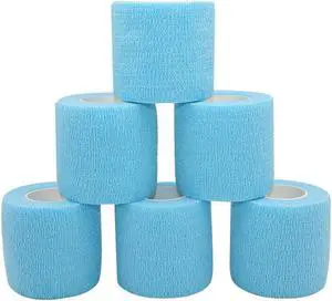 COMOmed Self Adherent Cohesive Bandage 2"x5 Yards First Aid Bandages Stretch Sport Athletic Wrap Vet Tape for Wrist Ankle Sprain and Swelling,Light Blue 6 Rolls