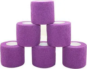 COMOmed Self Adherent Cohesive Bandage 2"x5 Yards First Aid Bandages Stretch Sport Athletic Wrap Vet Tape for Wrist Ankle Sprain and Swelling,Purple 6 Rolls