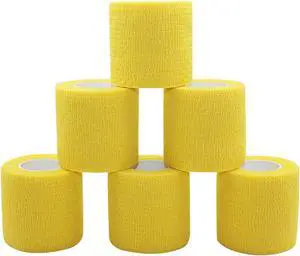 COMOmed Self Adherent Cohesive Bandage 2"x5 Yards First Aid Bandages Stretch Sport Athletic Wrap Vet Tape for Wrist Ankle Sprain and Swelling,Yellow 6 Rolls