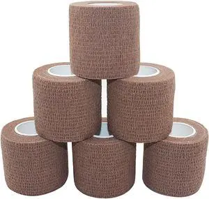 COMOmed Self Adherent Cohesive Bandage 2"x5 Yards First Aid Bandages Stretch Sport Athletic Wrap Vet Tape for Wrist Ankle Sprain and Swelling,Brown 6 Rolls