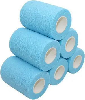 COMOmed Self Adherent Cohesive Bandage Latex 3"x5 Yards First Aid Bandages Stretch Sport Athletic Wrap Vet Tape for Wrist Ankle Sprain and Swelling,Light Blue (6 Rolls)