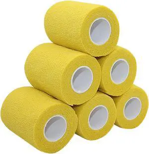 COMOmed Self Adherent Cohesive Bandage Latex 3"x5 Yards First Aid Bandages Stretch Sport Athletic Wrap Vet Tape for Wrist Ankle Sprain and Swelling,Yellow (6 Rolls)