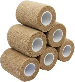 COMOmed Self Adherent Cohesive Bandage Latex 3"x5 Yards First Aid Bandages Stretch Sport Athletic Wrap Vet Tape for Wrist Ankle Sprain and Swelling,Tan(6 Rolls)