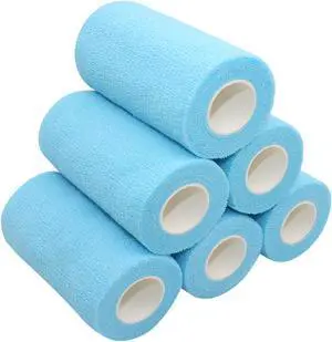 COMOmed Self Adherent Cohesive Bandage Latex 4"x5 Yards First Aid Bandages Stretch Sport Wrap Athletic Tape for Wrist Ankle Sprain and Swelling,Light Blue 6 Rolls