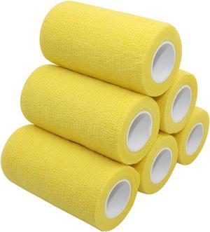 COMOmed Self Adherent Cohesive Bandage Latex 4"x5 Yards First Aid Bandages Stretch Sport Wrap Athletic Tape for Wrist Ankle Sprain and Swelling,Yellow 6 Rolls