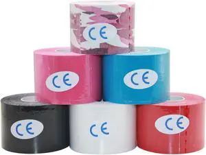 COMOmed Kinesiology Tape Water Resistant Uncut Sports Tape - 2 in x 16.5 ft - Professional Kinesiology Therapeutic Sports Tape,Multi-Color,Latex Free 6 Rolls