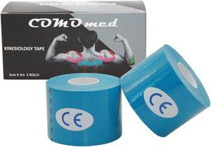 COMOmed Kinesiology Tape Water Resistant Uncut Sports Tape - 2 in x 16.5 ft - Professional Kinesiology Therapeutic Sports Tape,Blue, Latex Free 2Rolls