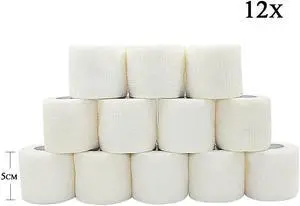 COMOmed Self Adherent Cohesive Bandage 2"x5 Yards First Aid Bandages Stretch Sport Athletic Wrap Vet Tape for Wrist Ankle Sprain and Swelling,White 12 Rolls