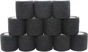 COMOmed Self Adherent Cohesive Bandage 2"x5 Yards First Aid Bandages Stretch Sport Athletic Wrap Vet Tape for Wrist Ankle Sprain and Swelling,Black 12 Rolls