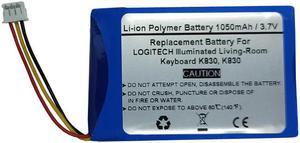 3.7V 1050mAh Replacement Battery for LOGITECH IIIuminated Living-Room Keyboard K830, K830, LOGITECH 533-000112, LOGITECH L/N 1406