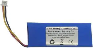 3.7V 720mAh Replacement Battery for Phonak DAB Digital Inspiro, Inspiro Transmitters, Phonak Inspiro tx, Premium Ttransmitters, Roger Inspiro