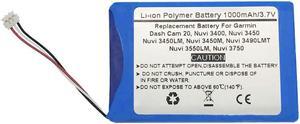 3.7V/1000mAh Replacement GPS Navigator Battery for Garmin Dash Cam 20, Nuvi 3400, Nuvi 3450, Nuvi 3450LM, Nuvi 3450M, Nuvi 3490LMT, Nuvi 3550LM, Nuvi 3750,361-00046-00