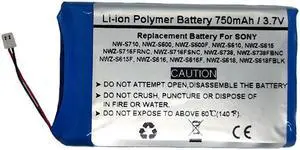 3.7V/750mAH Replacement Battery for Sony NW-S710, NWZ-S600, NWZ-S600F, NWZ-S610, NWZ-S615, NWZ-S615F, NWZ-S616, NWZ-S616F, NWZ-S618, NWZ-S618FBLK, NWZ-S716FRNC, NWZ-S716FSNC, NWZ-S738, NWZ-S738FBNC