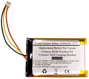 1500mAh 3.7V Replacement Battery for Corsair Virtuoso RGB Wireless XT, Virtuoso MAX Gaming Headset 1500mAh 3.7V Replacement Battery for Corsair Virtuoso RGB Wireless XT, Virtuoso MAX Gaming Headset