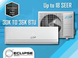 Air-Con Eclipse Series 36000 BTU Mini Split Air Conditioner Heat Pump Inverter 16.4 SEER 230V with 12 Ft Copper and Wire