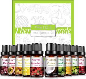 PHATOIL 10x10ml Fruity Essential Oil Gift Set for Diffusers Humidifiers  Mango Coconut Cherry Lemon Apple Passion Fruit Sweet Orange Lime Strawberry Watermelon