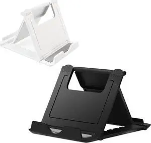 2 Pack Portable Cell Phone Stand Holder for Desk Foldable Pocket-Sized Mount Universal Adjustable Desktop Mobile Phone Kickstand Compatible with iPhone IPads Kindle Android Black & White