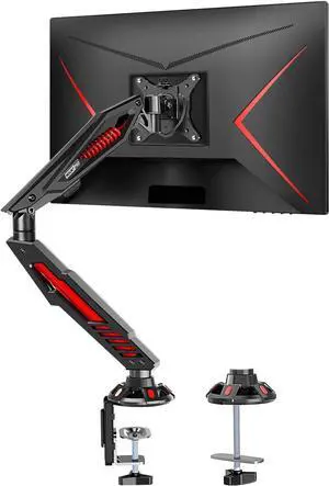 MOUNT PRO Single Gaming Monitor Stand - Mechanical Spring Display Mount, Adjustable Gaming Monitor Arm with C Clamp and Grommet Mounting Base - Fits for Computer Screen up to 32, VESA 75x75, 100x100