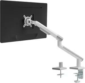 Single White Monitor Mount Arm Stand, Fully Adjustable, Mechanical Spring Tension Indicator, Bracket with Clamp, Display Up to 32 inch, 22lbs Weight Capacity (MATI001-W), White