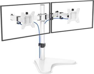 HUANUO Dual Monitor Stand for 2 Screens up to 32 inch Free Standing Monitor Desk Mount Holds 176lbs per Arm Fully Adjustable Monitor Arm with Tilt Swivel Rotation Max VESA 100x100mm White
