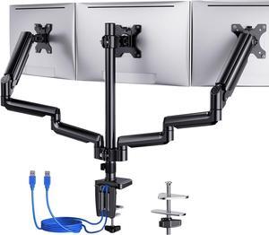 ErGear Triple Monitor Mount, 3 Monitor Stand Desk Mount for Computer Screens up to 27 inch, Articulating Gas Spring Three Monitor Stand with USB, Each Arm Holds Max 17.6 lbs, VESA 75x75, 100x100
