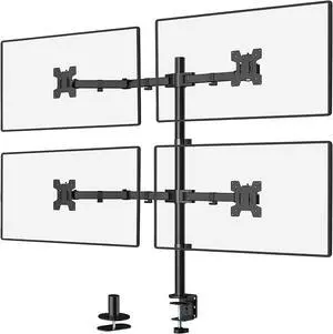 WALI Quad Monitor Desk Mount, 4 Monitor Stand Fits Heavy Duty Computer Screen up to 27 inch, Full Adjustable Monitor Arm holds up to 22 lbs per Arm (M004), Black