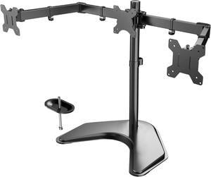 HUANUO Triple Monitor Stand Free Standing Three Monitor Desk Mount for Screens Up to 24 inch HeavyDuty Fully Adjustable Monitor Arm Holds Up to 22lbs Each VESA 75x75 or 100x100